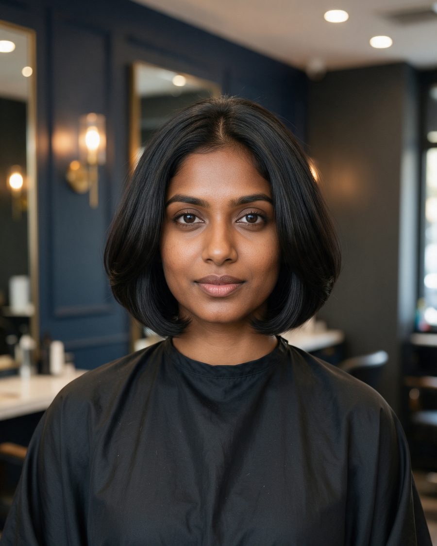 Carré rebondi sur cheveux fins avec pointes rentrées